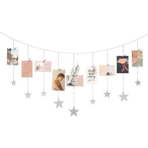 Mkono Hanging Photo Display Boho Decor Wooden Stars Garland with Metal Chains, Pictures Cards Holder with 25 Wood Clips, Wall Art for Christmas Living Room Bedroom Dorm Decor, Teen Girls Gift, Silver