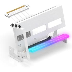EZDIY-FAB PCIe 4.0 GPU Mount Bracket with ARGB LED Module, Multi-Angle Adjustment with All White Riser Cable, Compatible to RTX4090, 4080, 4070ti - White
