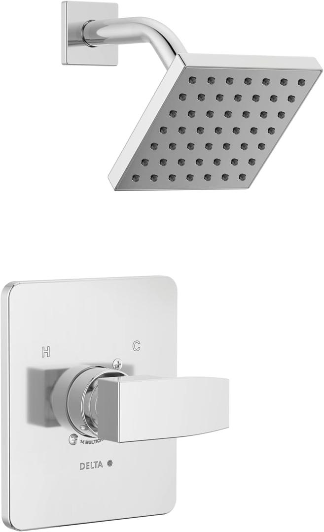 Delta Modern 14 Series Shower Faucet Set, Chrome Shower Head and Handle Set, Valve Trim Kit, Chrome T14267-PP 