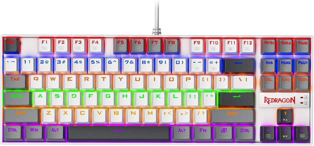 Redragon K552 Mechanical Gaming Keyboard, 87-Key Compact, LED Gaming Keyboard with Red Switches, Anti-Ghosting, Metal Frame for PC Gaming & Typing, Beginner-Friendly (Polar Monolith) (White Grey)