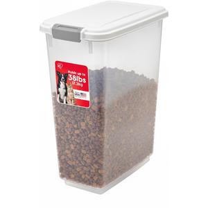 IRIS USA Airtight Dog Food Storage Container, Up to 38 lbs, Attachable Wheels, For Dog Cat Bird and Other Pet Food Storage Bin, Keep Fresh, Translucent Body, Easy Mobility, White