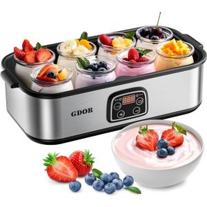 GDOR Yogurt Maker Machine with Temperature Control, 48H Timer Digital Greek Yogurt Machine with 86oz BPA-Free Glass Jars, Stainless Steel
