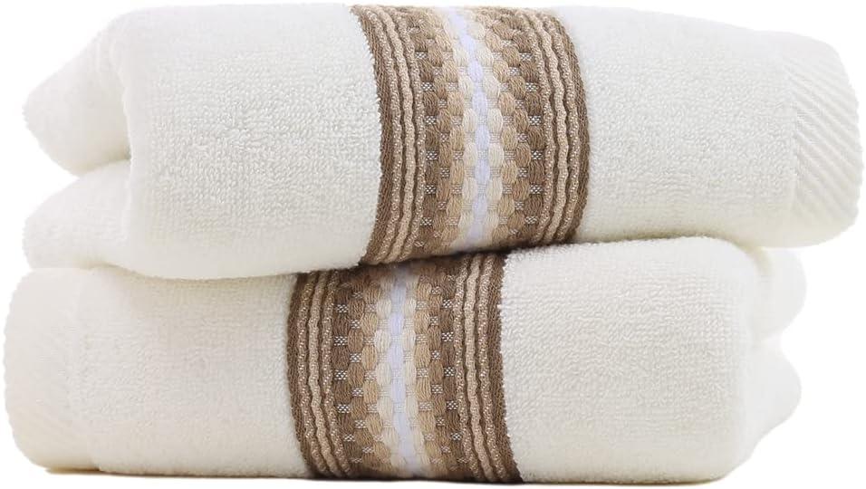 YiLUOMO Beige Hand Towel Set of 2 Super Soft 100% Cotton Highly Absorbent Textured Striped Decorative Hand Towels for Bathroom 13 x 29 Inch
