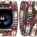 JR.DM Boho Beaded Band Women for Fitbit Versa 4/Versa 3/Sense 2/Sense Bands Natural Stone Bracelet Adjustable Handmade Braided Strap Smartwatch Replacement Wristband