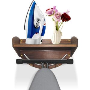 Taladad Ironing Board Hanger Wall Mount,Ironing Board Holder for Organization Iron and Ironing Board Hanger with Storage Board T Y Shaped (Brown)
