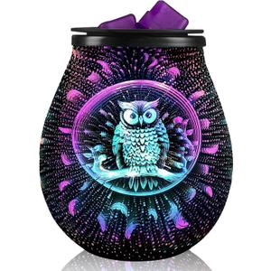 Leyoue 3D Glass Fireworks Electric Wax Melt Warmer with PTC Heating Plate 7 Colors LED Changing Light Wax Burner Melter Fragrance Warmer for Home (Owl) Leyoue 3D Glass Fireworks Electric Wax Melt Warmer with PTC Heating Plate 7 Colors LED Changing Light Wax Burner Melter Fragrance Warmer for Home (Owl)