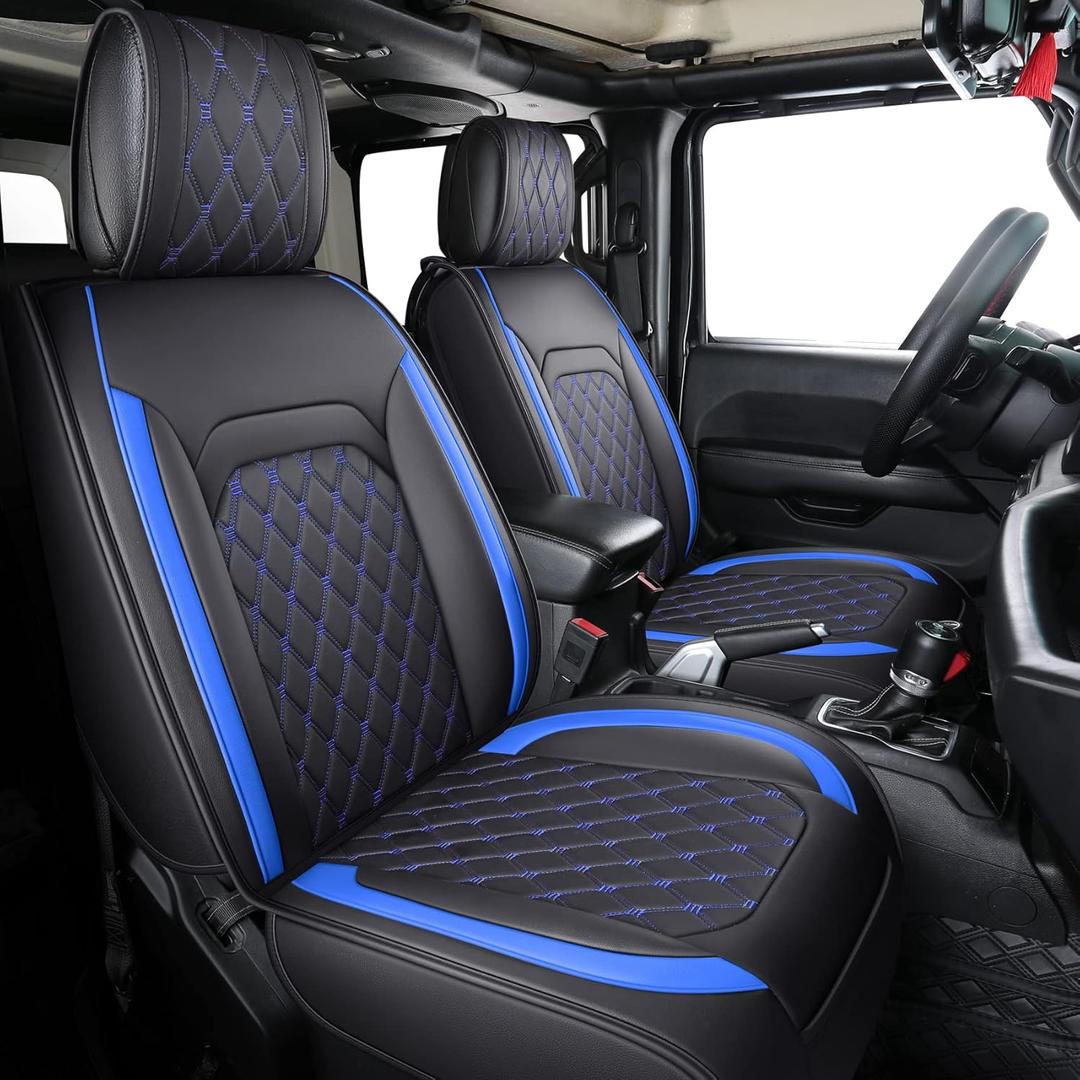 Aierxuan Jeep Wrangler JK JL 4-Door Seat Covers Full Set Custom Fit 2007-2025 Unlimited X Rubicon 392 Sahara Willys Sport High Altitude Truck Pickup Waterproof Leather(Full Set/Black-B)