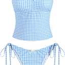 ZAFUL Tankini Swimsuits for Women Mesh Hollow-Out Tank Style Bow Knotted Decor Tie Side High Cut Tankini Set, XLarge