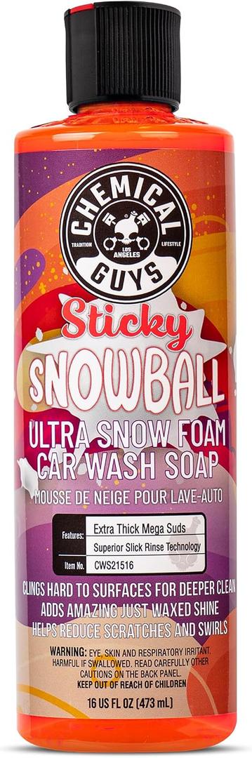 Chemical Guys, Sticky Snowball Ultra Snow Foam Wash Soap, Cherry, 16 oz, 16 Fl Oz