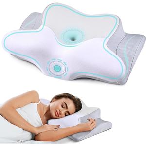 Cervical Pillow for Neck Pain Relief - Ergonomic Pillow for Sleeping Side Sleeper Pillow for Adults, Contour Neck Pillow Cooling Memory Foam Pillows, Orthopedic Bed Pillow(White & Grey)