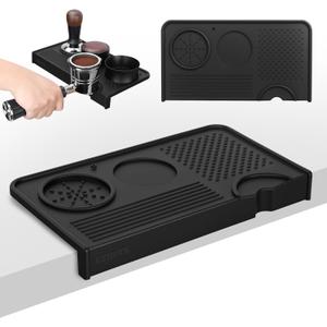 Espresso Tamping Mat for Counter  Food Grade Silicone Multi-Slot Coffee Tamper Mat for Barista Espresso Machine Accessories  Waterproof Neat Tamp Station Coffee Bar Mat for Countertop Black
