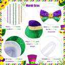 Geyoga 5 Pcs Mardi Gras Costume Accessories Set Mardi Gras Purple Green Gold Beads Necklaces Sequin Bow Tie Sequin Fedora Hat for Women Men Carnival Costume Masquerade Parade Party Decoration Supplies