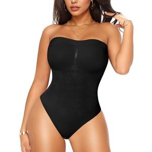 KUMAYES Strapless Shapewear Bodysuits for Women -Thong Body Shaper Tummy Control Tube Top Leotard with Removable Straps Size XL