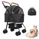 Pet Stroller for Medium Small Dogs/Cats - 4 Wheels Foldable Dog Stroller with Storage Basket,Dog/Cat Carrier,Adjustable Handle,Folding Puppy Carrier Suitable for Traveling with Cats and Dogs (Black)