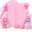 LEBENGURU Upgraded 8FT Wedding Arch Cover, 6.6FT Light Pink Spandex Fitted Arch Backdrop Cover, Set of 2 for Round Top Chiara Stand Covers for Birthday Party Baby Shower Banquet Balloon Dcor