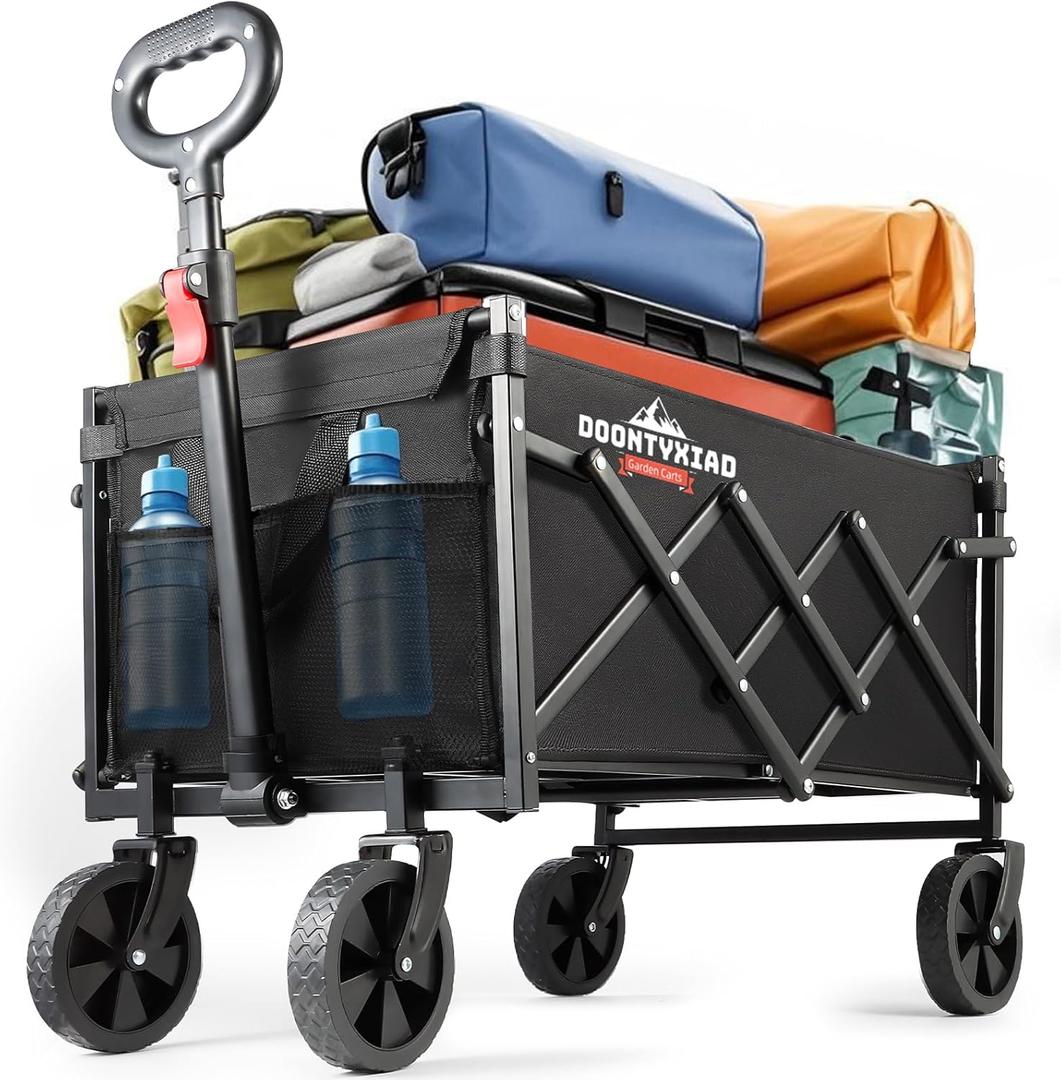 Collapsible Wagon, 360lbs Load Capacity, Small Wagon carts Foldable with Wheels, Heavy-Duty Steel Frame, 600D Oxford Fabric, Ergonomic Handle, Wear-Resistant, Perfect for Outdoor, Garden, Grocery