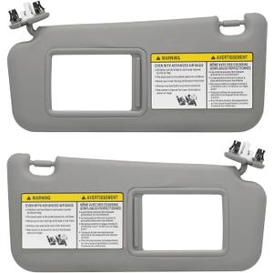 Driver Left & Passenger Right Side Sun Visor Compatible with Toyota RAV4 2006 2007 2008 2009 2010 2011 2012 2013 with Light Replace 74320-42501-B2 & 74310-42451-B2 Gray