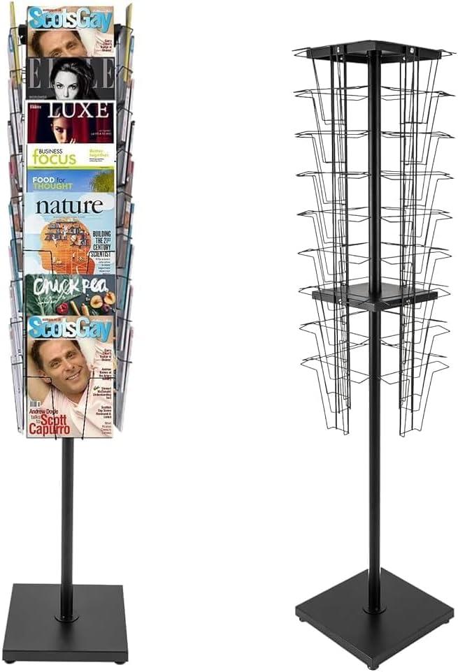 36 Pockets-360 Rotating Magazine Rack, Floor Standing Pamphlet Literature Organizer, Comic Book Brochure Display Stand, for Retail Store, Office, Trade Show Exhibition