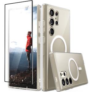 CaseBorne Slim Series Compatible with Samsung Galaxy S24 Ultra Case - [3-in-1 Combo] [Ultra Clear Hybrid Magnetic Cover] with Tempered Glass Screen Protector