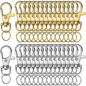 LEOBRO 60PCS Lobster Claw Clasps and Key Rings, Keychain Making kit, Keychains Clips and Key Chain Ring, Split Rings, for Key Chain, Jewelry Making, Art Crafts, Gold & Silver