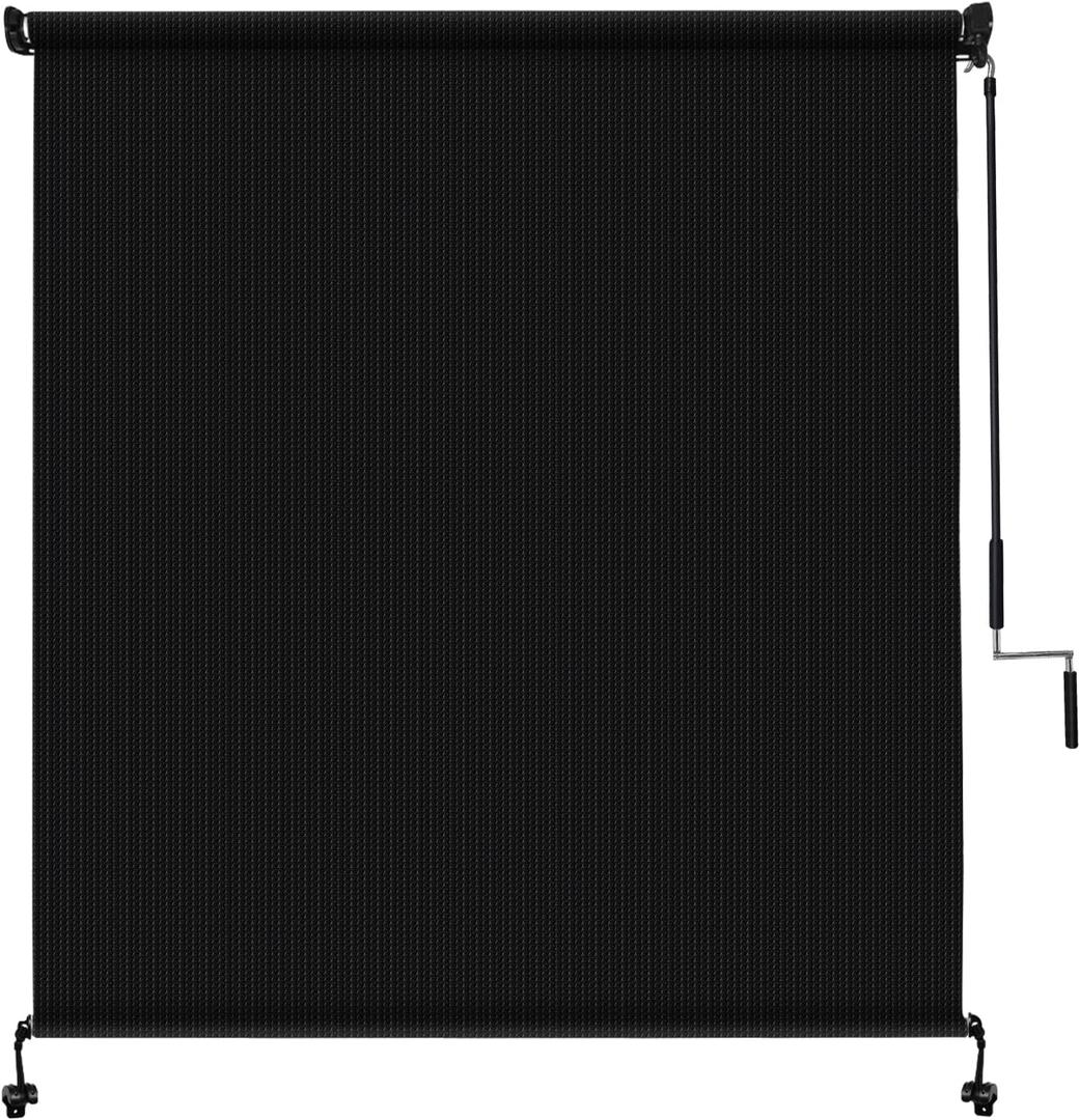 Amagenix Outdoor Roller Shades 12'(W) X 8'(H), Exterior Cordless Patio Shades Roll Up Outdoor Blinds with Spliced Poles Design, 90% UV Protection for Porch Gazebo Pergola, Black, 144"W x 96"H