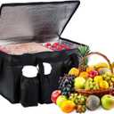Food Delivery Bag,3XL Insulated Food Transport Bag with Cup Holder - Reusable Cooler Bag for Cold and hot Food with lid and Double Zipper, 23W x 15H x 14D inches