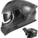 Modular Motorcycle Helmet DOT Approved, Lightweight Full Face Flip Up ATV Street Dirt Bike Helmet Dual Visor Sun Shield for Adult Men Women (Carbon Fiber, Large) (Black)