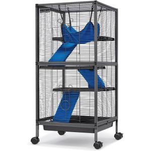 HABUTWAY 45''H Metal Small Animal Cages, Rolling Chinchilla Cage with Removable Ramps, Lagre Critter Nation Cage for Chinchillas/Guinea Pigs/Rabbit, Ferret Cages with Hammock & 4 Tiers, Black (Medium)
