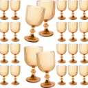 24 Pcs Vintage Wine Glasses, 11 Ounces Colored Glass Water Goblets, Colorful Unique Embossed Pattern High Clear Stemmed Glassware Wedding Party Bar Glass Drinking Cups Vertical Line Amber Set of 24
