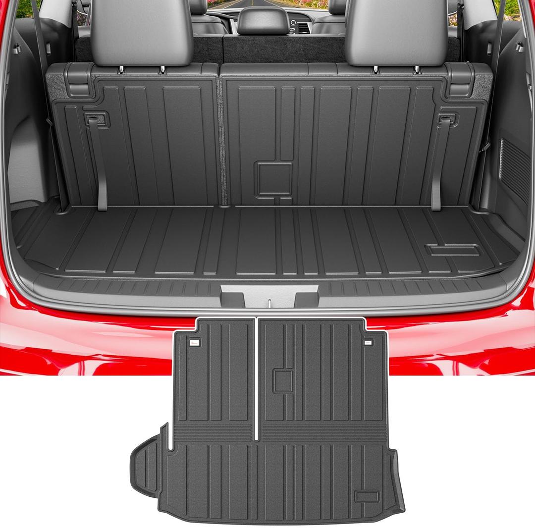 powoq Cargo Mat Compatible with 2020-2026 Toyota Highlander Backrest Mat TPE Cargo Liners Replacement for Toyota Highlander Accessories (Fit 2020-2026 Highlander,Rear Cargo Mat with Backrest Mat)