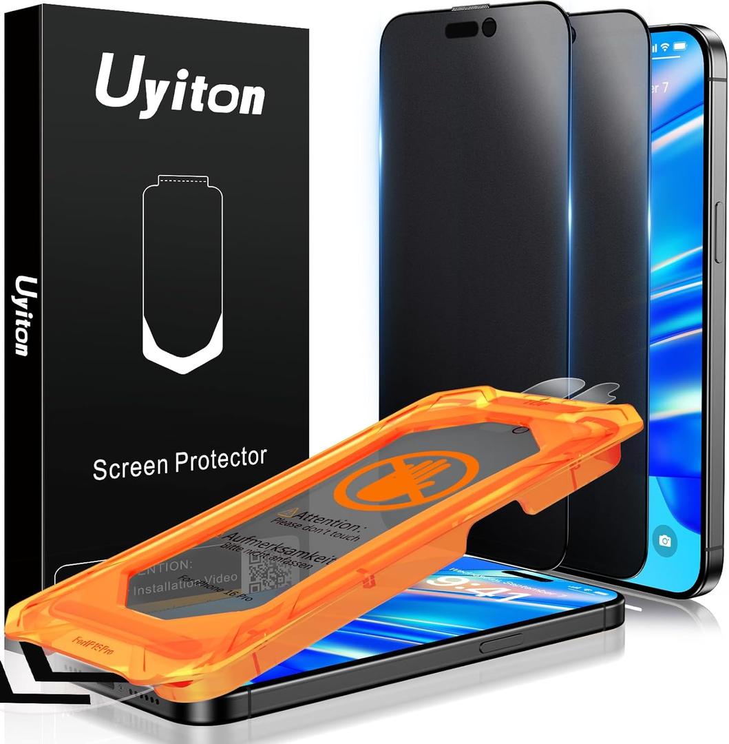 Uyiton for iPhone 16 Pro Matte Privacy Screen Protector - Anti-Fingerprint [Easy to Install] Anti-Spy Shatterproof Full Coverage Case Friendly 9H Tempered Glass Screen Cover, 2 Pack