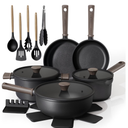 Astercook Non Stick Pots and Pans Set, Healthy NonToxic Titanium Induction Kitchen Cookware Sets for Cooking with Frying Pans, PFAS/PTFE/PFOA & PFOS Free, Black, 19 Pcs