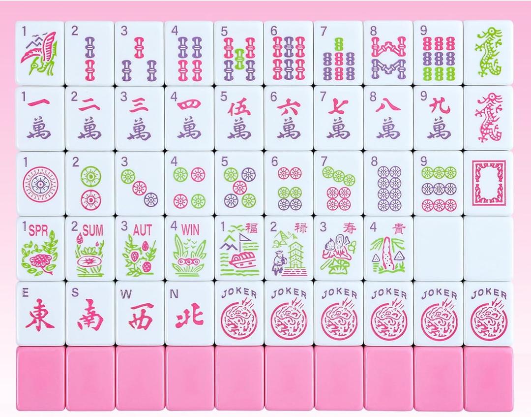 166 American Mahjong Tiles, 1.2" Melamine Mahjong Tiles Only, Pink Mahjong Tile Set