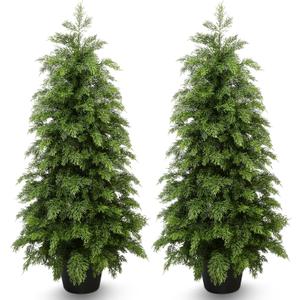 3ft Artificial Cedar Topiary Trees 2 Pack,Real Touch Cedar Tree Faux Plants Potted UV Resistant Evergreen Tree for Outdoor Indoor Door Garden Farmhouse Home Decoration