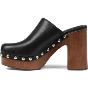 Oiamenne Womens Platform Clogs Mules Chunky High Heeled Sandals Round Toe Slip On Slides Rivet Studded Heels for Women Casual Comfy Shoes (Black, 8)