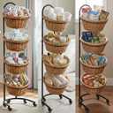 DS THE DISPLAY STORE 4 Tier Retail Display Stand with Wheels & Sign Clips, Brown Metal Market Display Rack Basket Stand, Farmers Market Display with Willow Baskets