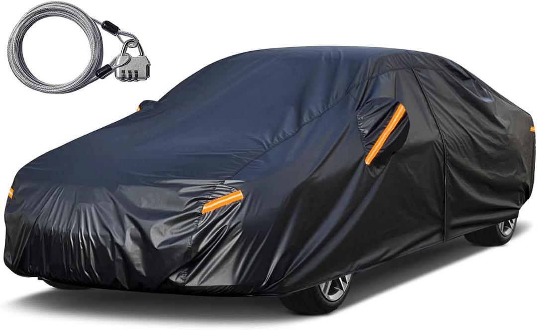Kayme Sedan Car Cover Waterproof All Weather with Lock and Zipper, Sun Uv Rain Protection Outdoor, Universal Fit Versa/350Z, Audi A3 (Up to 175 Inch) H1/Black