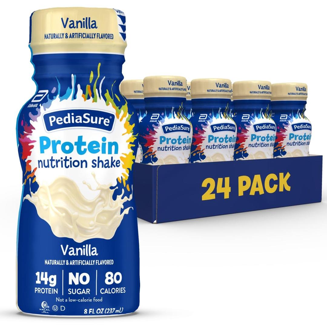 PediaSure Protein, Protein Shake for Kids, 14g Protein, 27 Vitamins & Minerals, Vanilla, 8-fl-oz Bottle, Pack of 24, BBD 1/DEC/2026
