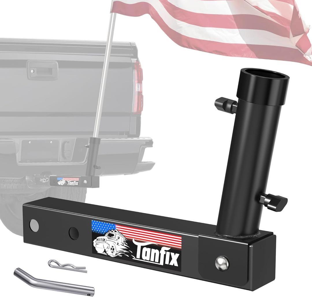 Hitch Mount Flagpole Holder, Heavy-Duty Flag Pole Holder for 1.6" Hitch, 2 Models (Single Hole & Dual Hole with Design), Flag Holder for Jeep, Truck, SUV, RV, Camper (Single Hole)