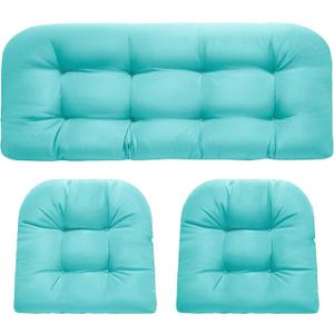 DANGHOOGY Wicker Chair Cushions, Waterproof Outdoor Loveseat Cushions for Patio Furniture, Tufted Wicker Furniture Cushions, 1 Loveseat and 2 U-Shaped Cushions, Teal