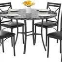 VECELO 5 Piece Dining Table Set for 4, Faux Marble Dinette with Chairs for Kitchen, Breakfast Nook, Small Space, Black