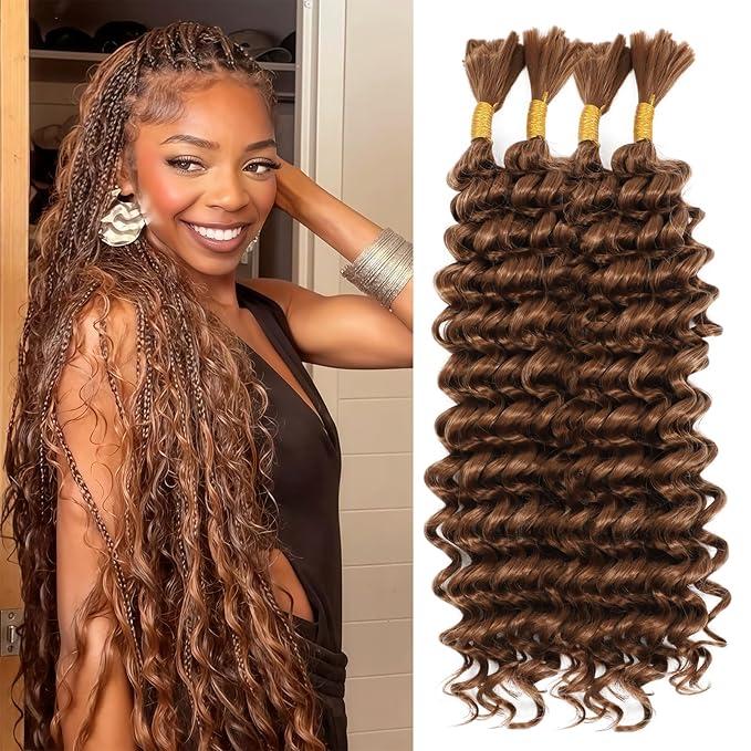 Human Braiding Hair Mix Synthetic Boho Hair for Braiding, 16 Inch 200g Boho Braids 1 Bundles Wet and Wavy Curly Deep Wave Bulk Bohemian Extensions for Black Women P30/27