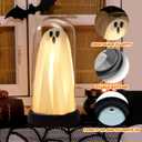Halloween Ghost Decor Light - Halloween Decorations Indoor - Light Up Ghost in Glass Cloche, Cute Ghost Decor for Indoor Party Home Table Room Kitchen and Fireplace Decorations