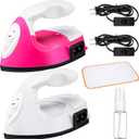 Honoson 2 Pieces Mini Craft Iron Travel Portable Flat Irons Mini Heat Press Iron with Charging Base Accessories for Beads Patch Clothes T Shirts Shoes Clothes and Hats, 
pink, white