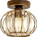 YYJLX Semi Flush Mount Ceiling Light Fixture E26 Mini Crystal Chandelier Oil Rubbed Bronze Small Ceiling Lamp for Entryway Bedroom Bathroom Hallway Closet Foyer Light