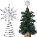 Lenwen Mini Snowflake Tree Topper Christmas Miniature Tree Topper Acrylic Small Snowflake Treetop Decoration Xmas Treetop Ornaments for Winter Holiday Party Decor(Clear,Diamond)