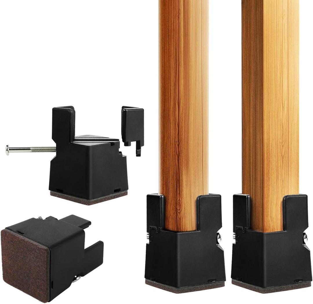 INFTYLE 4 PCS Adjustable Bed Risers 2 Inch, Black Chair Risers with Screw Clamp, Heavy Duty Sofa Tables Furniture Risers Fit for Square/Round Furniture Leg Diameters 0.8-1.6 inch, Supports 400 Lbs