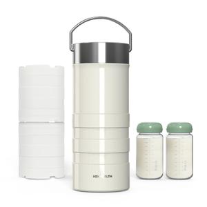 22oz Full-Day Cold-Chain Breastmilk Cooler, Double-Wall Vacuum Stainless Steel with 360 Cooling, Keeps Milk 50F for 24 Hours, Leak-Proof BPA-Free, Easy to Clean, Includes 2 Bottles