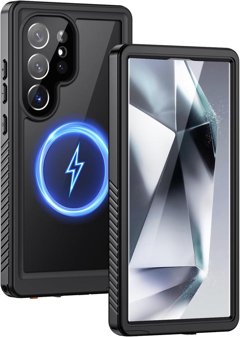 Lanhiem Magnetic for Samsung Galaxy S24 Ultra Case, IP68 Waterproof Dustproof, Built-in Screen Protector, Rugged Full Body Shockproof Cover for Galaxy S24 Ultra 5G 6.8 Inch, Black/Clear
