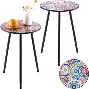 Party Zealot Metal Mosaic Round Side Table Set of Two 13.4" Small Outdoor Patio Round Accent Coffee Tables Indoor Corner Stand for Small Space Weather-Resistant for Balcony Plant Stand